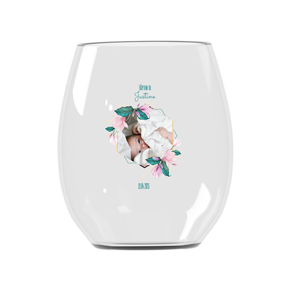 Verre à eau personnalisé incassable Baptême Rose & Bleu