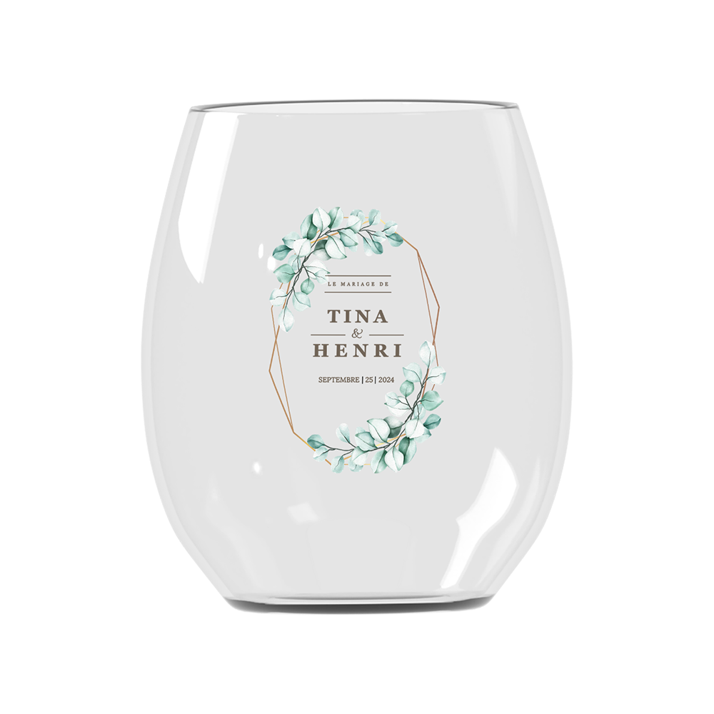 Verre à eau personnalisé incassable mariage vert et doré