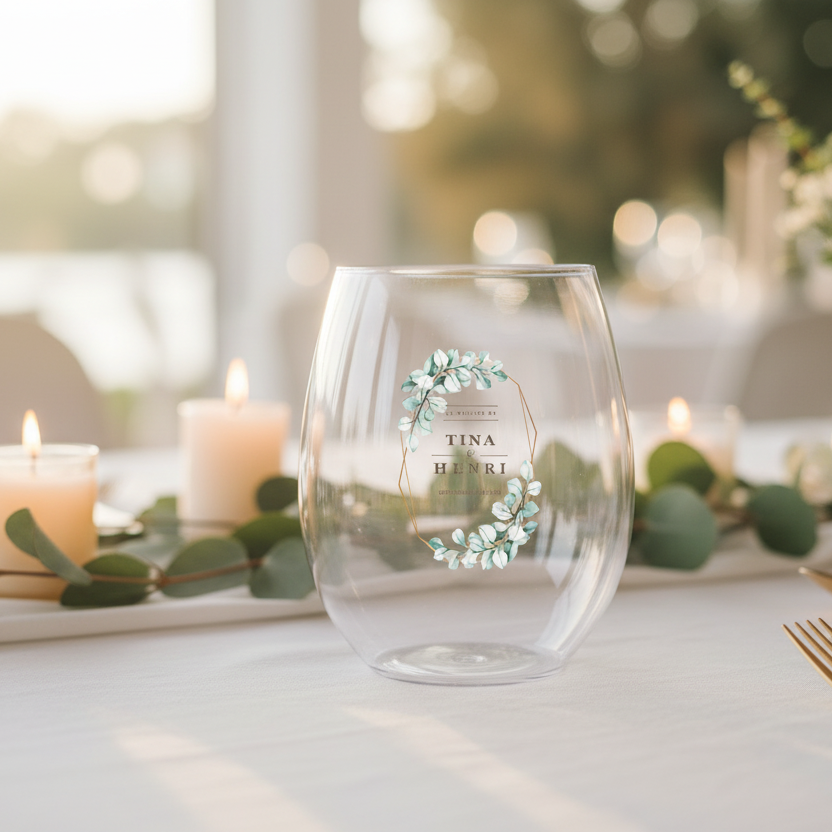 verre à eau personnalise mariage vert & doré ambiance