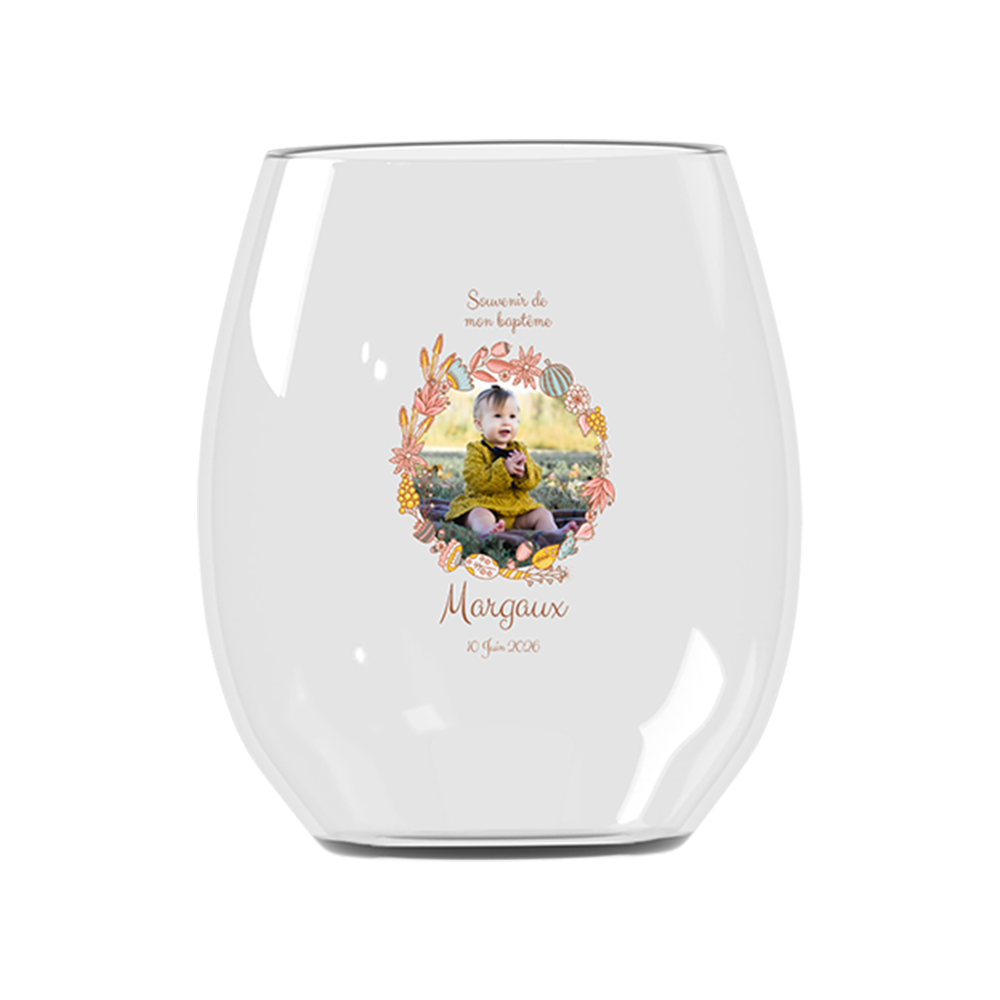 Verre à eau personnalisé incassable Baptême Couronne Rose