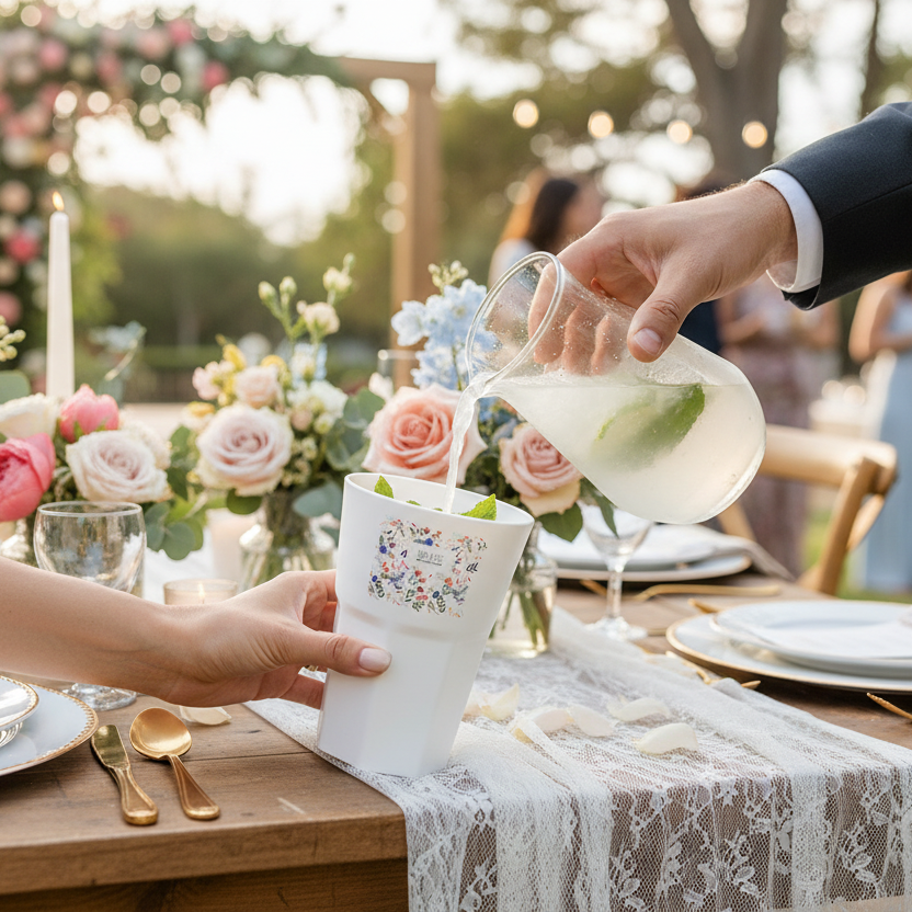 verre mojito personnalise mariage fleurs ambiance