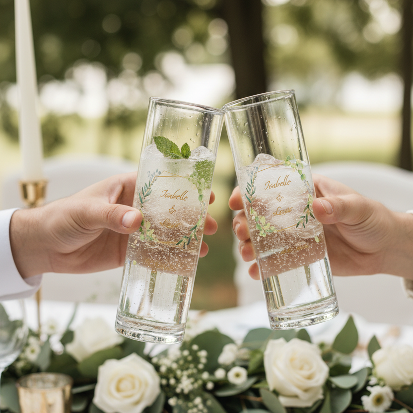 verre tube mariage encadrement vert ambiance