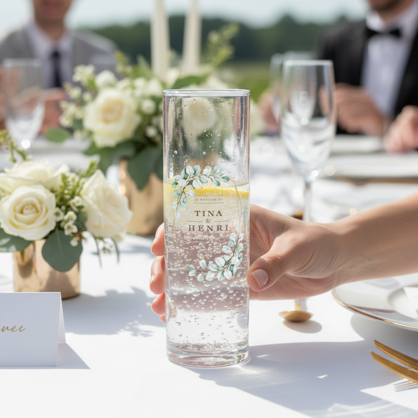 verre tube personnalise mariage vert ambiance