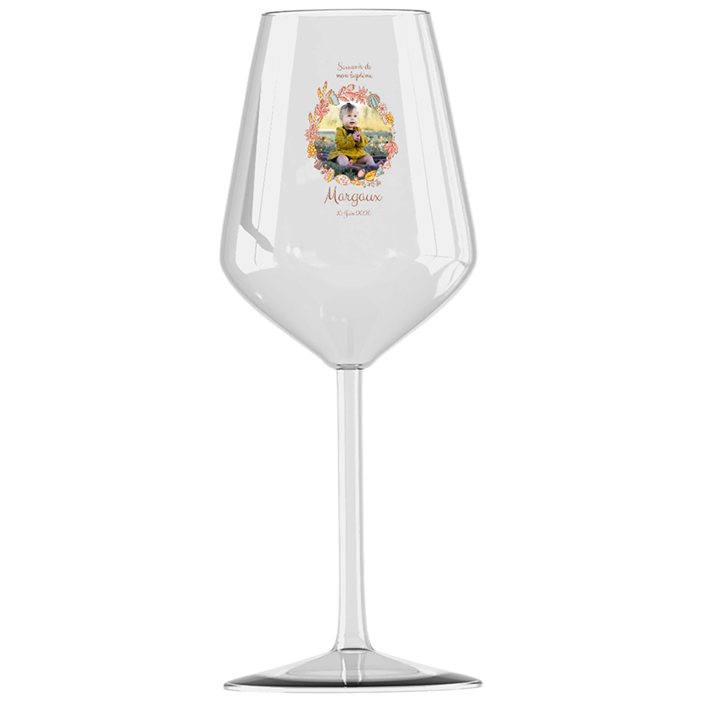 Verre à vin cabernet en verre personnalisé baptême couronne rose