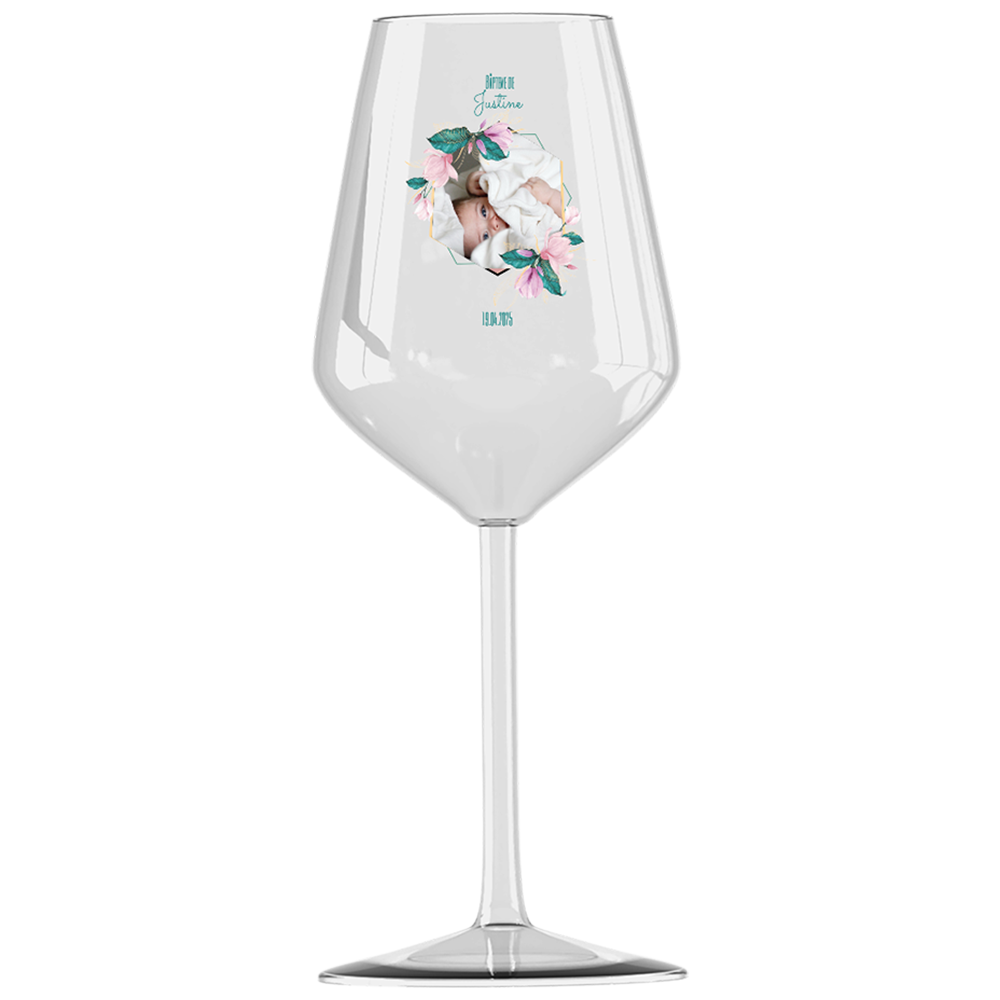 Verre à vin cabernet en verre personnalisé baptême rose et bleu