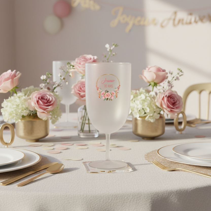 verre à vin personnalise events anniversaire fleurs roses ambiance