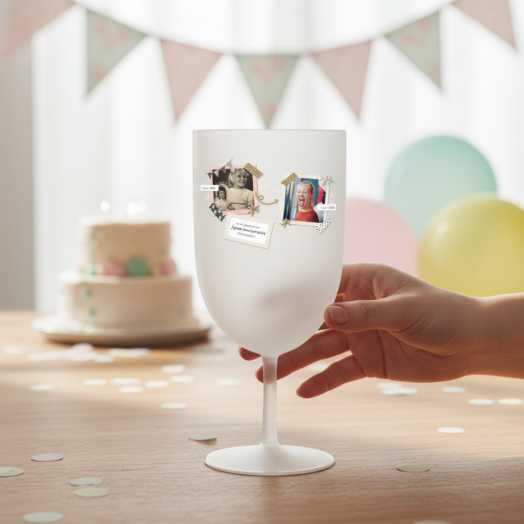 verre à vin plastique personnalise anniversaire 2 photos ambiance