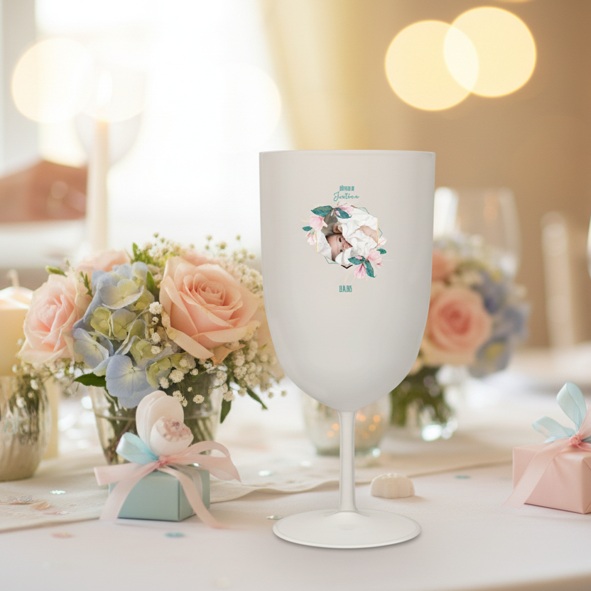 verre à vin personnalise plastique events bapteme vert et rose ambiance