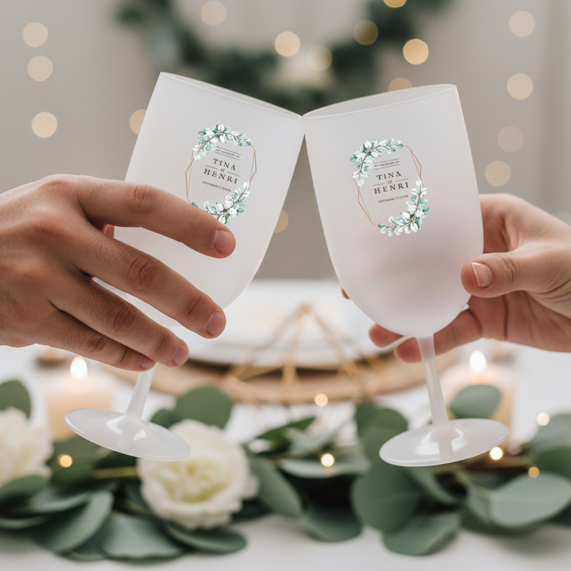 verre à vin events personnalise ambiance mariage vert & doré