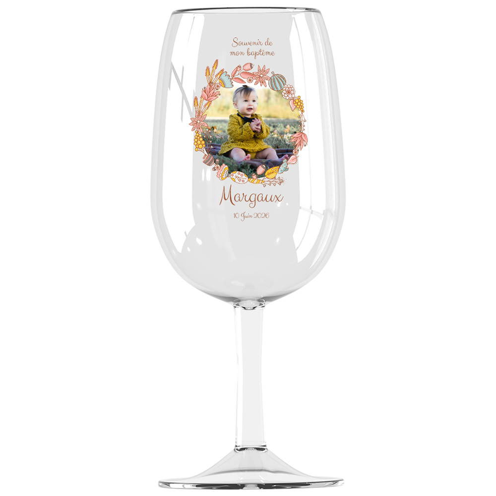 Verre à vin Syrah personnalisé incassable Baptême Couronne Rose