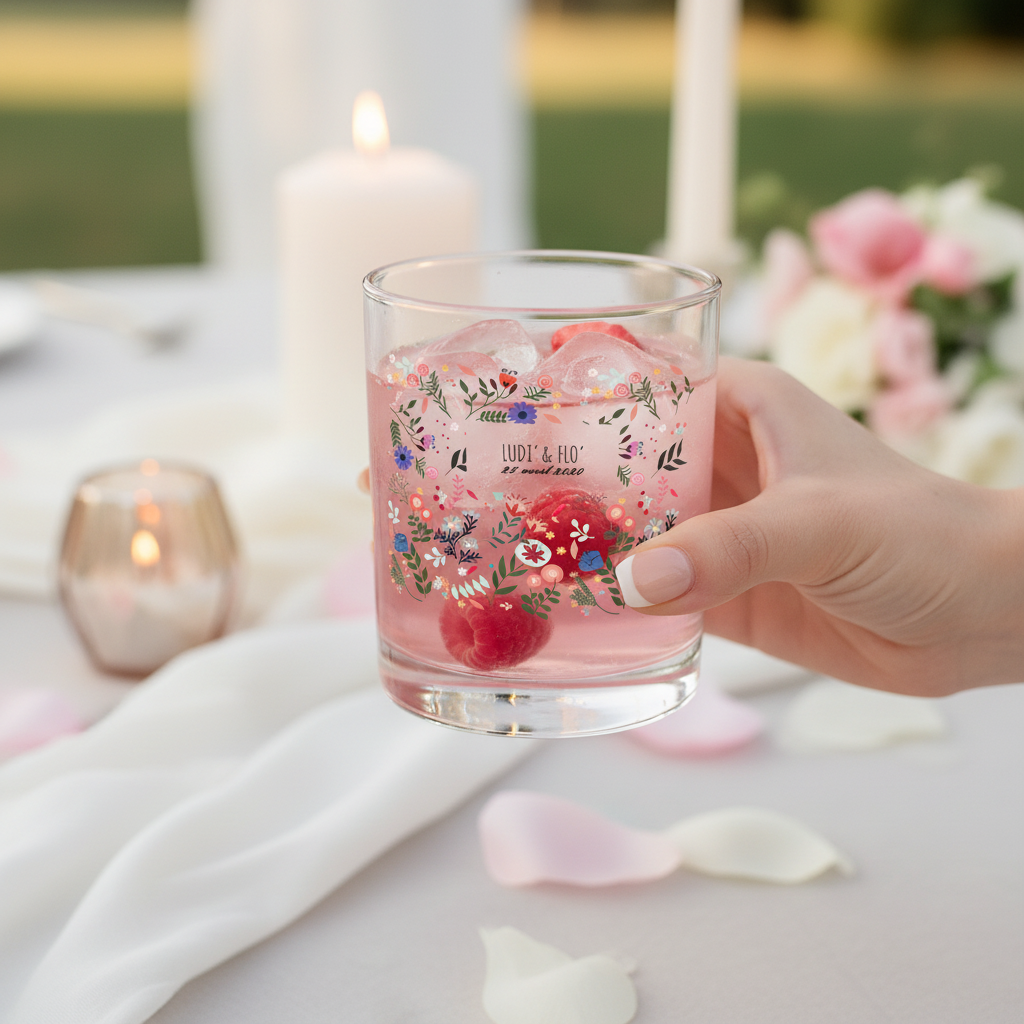 verre à whisky personnalise mariage printemps ambiance