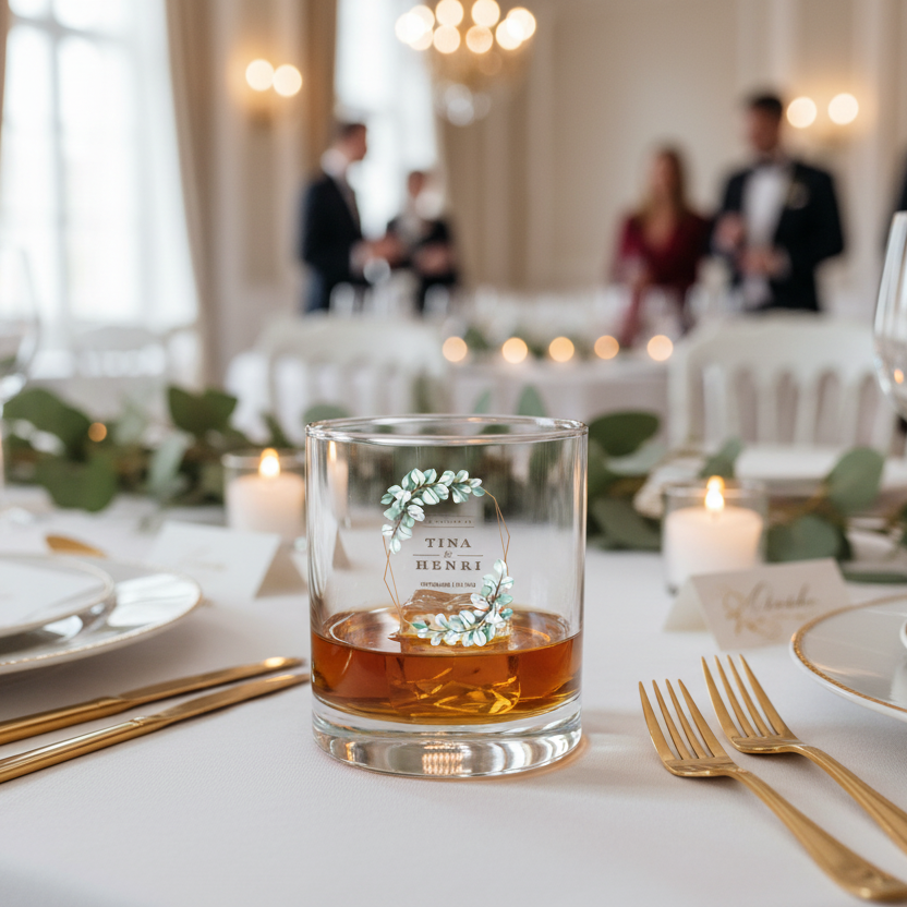 verre à whisky personnalise mariage vert et dore ambiance