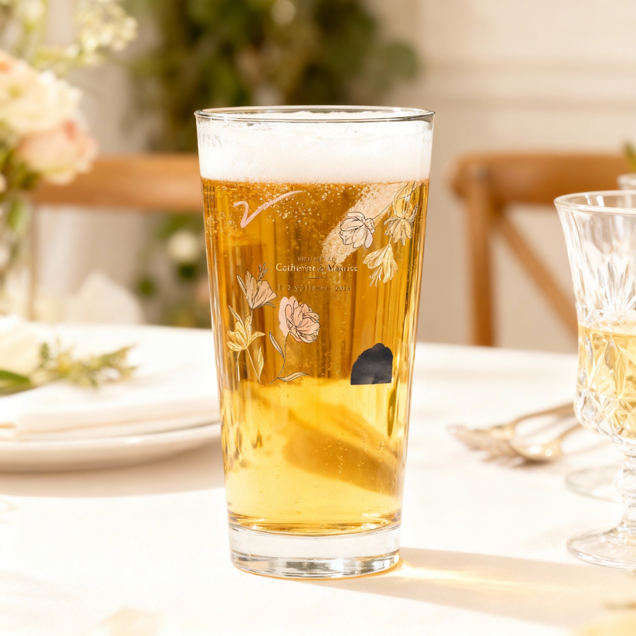 Verre à bière personnalisé Mariage Moderne Champêtre