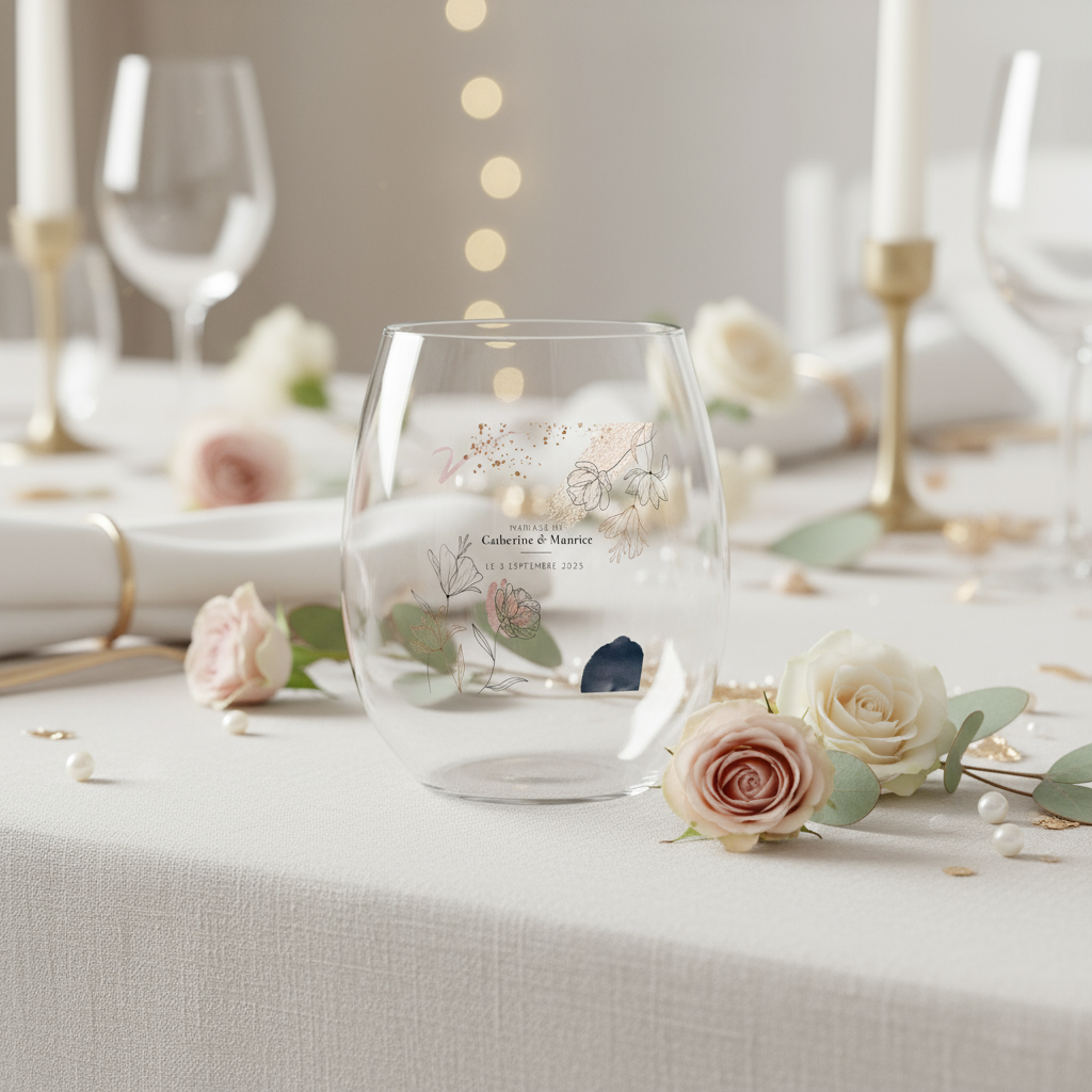 Verre à eau personnalisé Mariage Moderne Champêtre