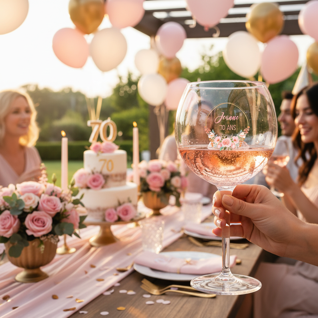 verre piscine personnalise anniversaire rose ambiance