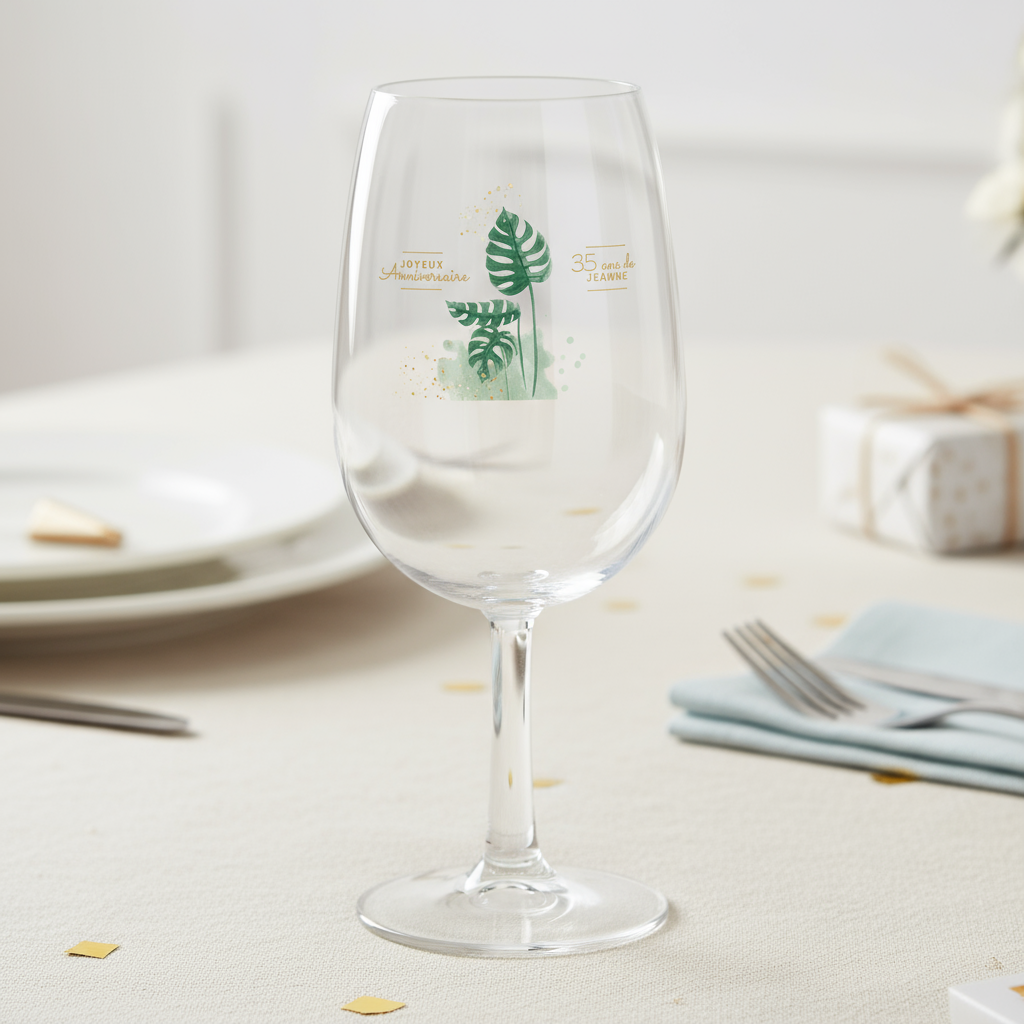 Verre à vin Syrah personnalisé incassable Anniversaire Monstera