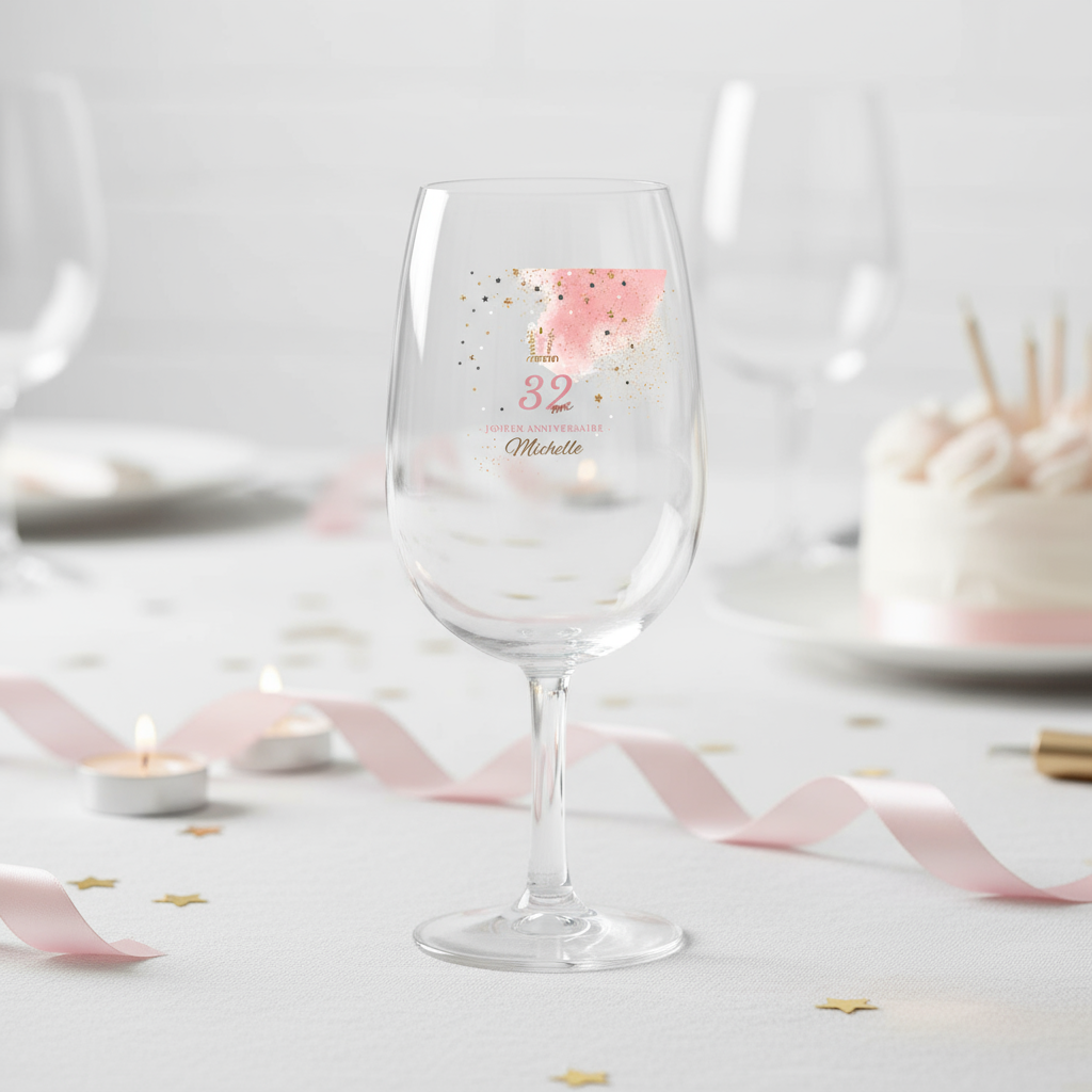 Verre à vin Syrah personnalisé Anniversaire Rose & Doré