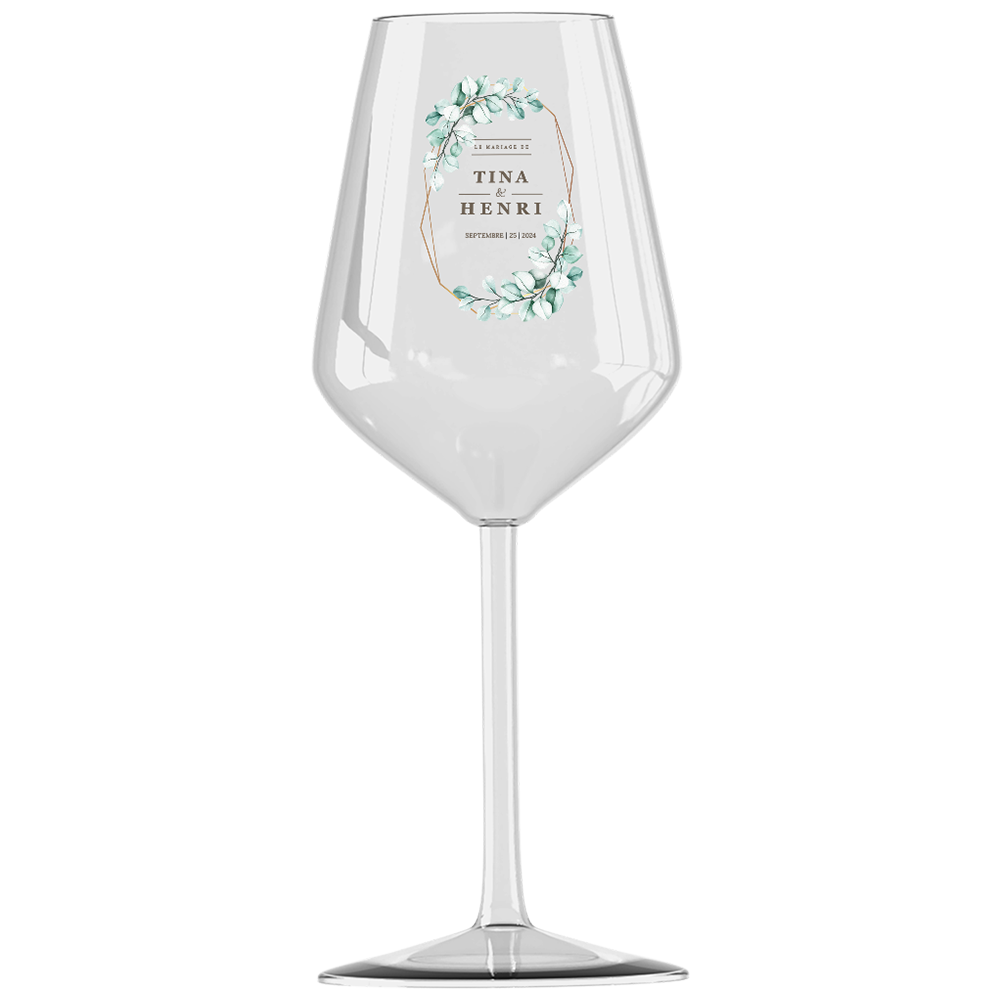 Verre à vin cabernet en verre personnalisé Mariage Vert & Doré