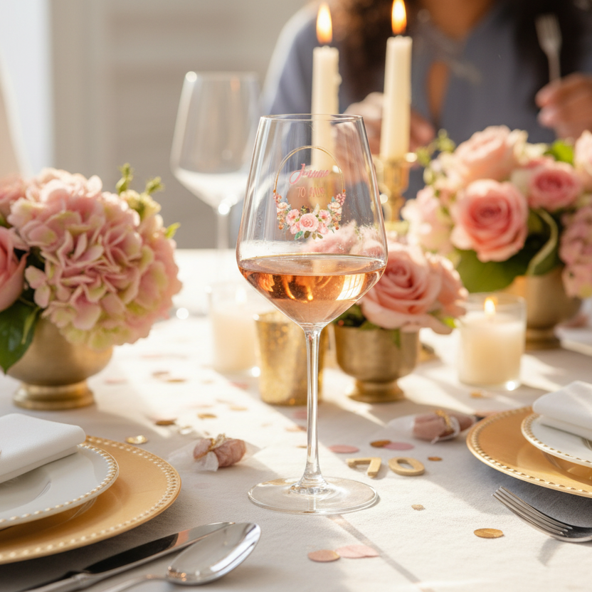 verre à vin en verre personnalisée anniversaire fleurs ambiance