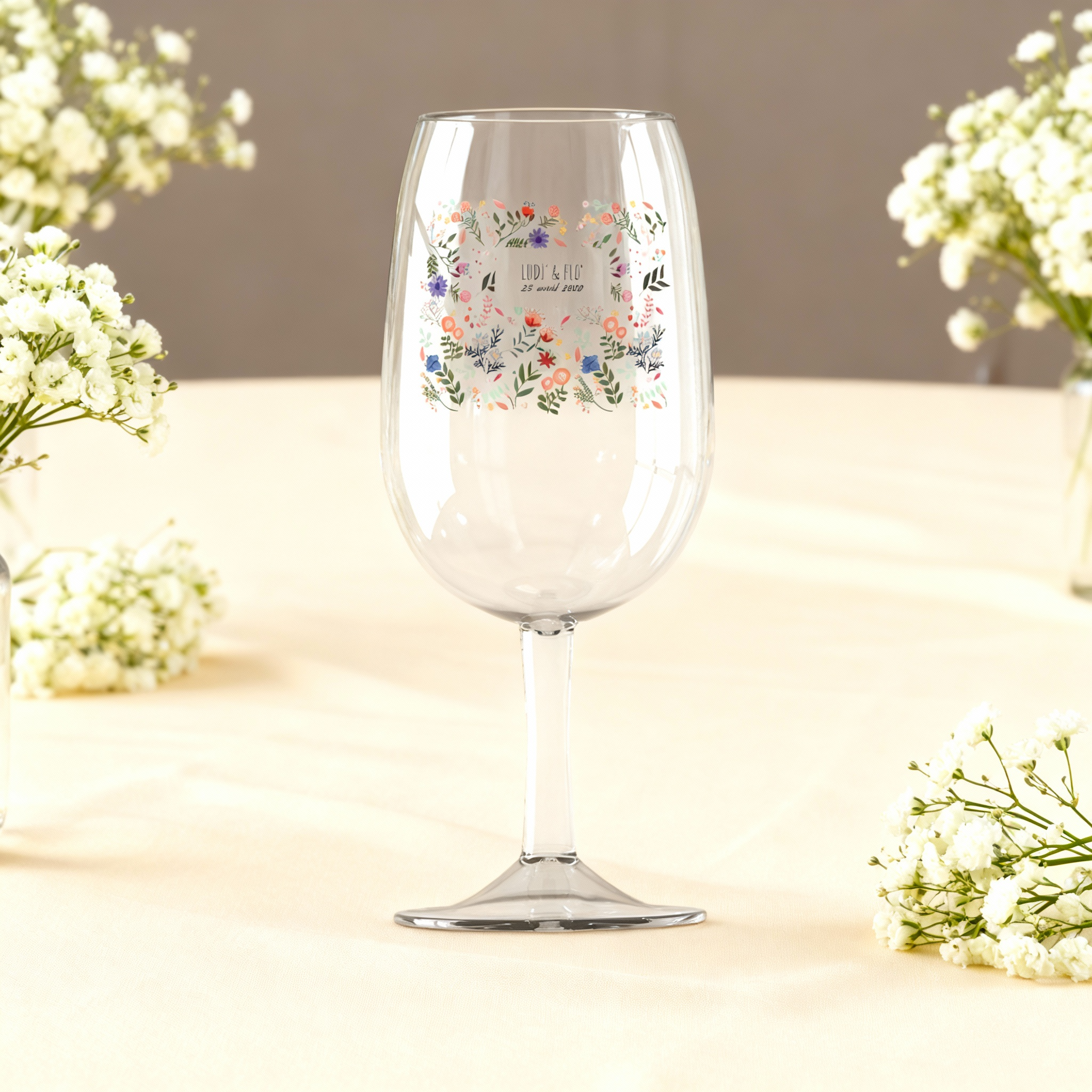 Verre à vin Syrah personnalisé incassable - Mariage Printemps ambiance