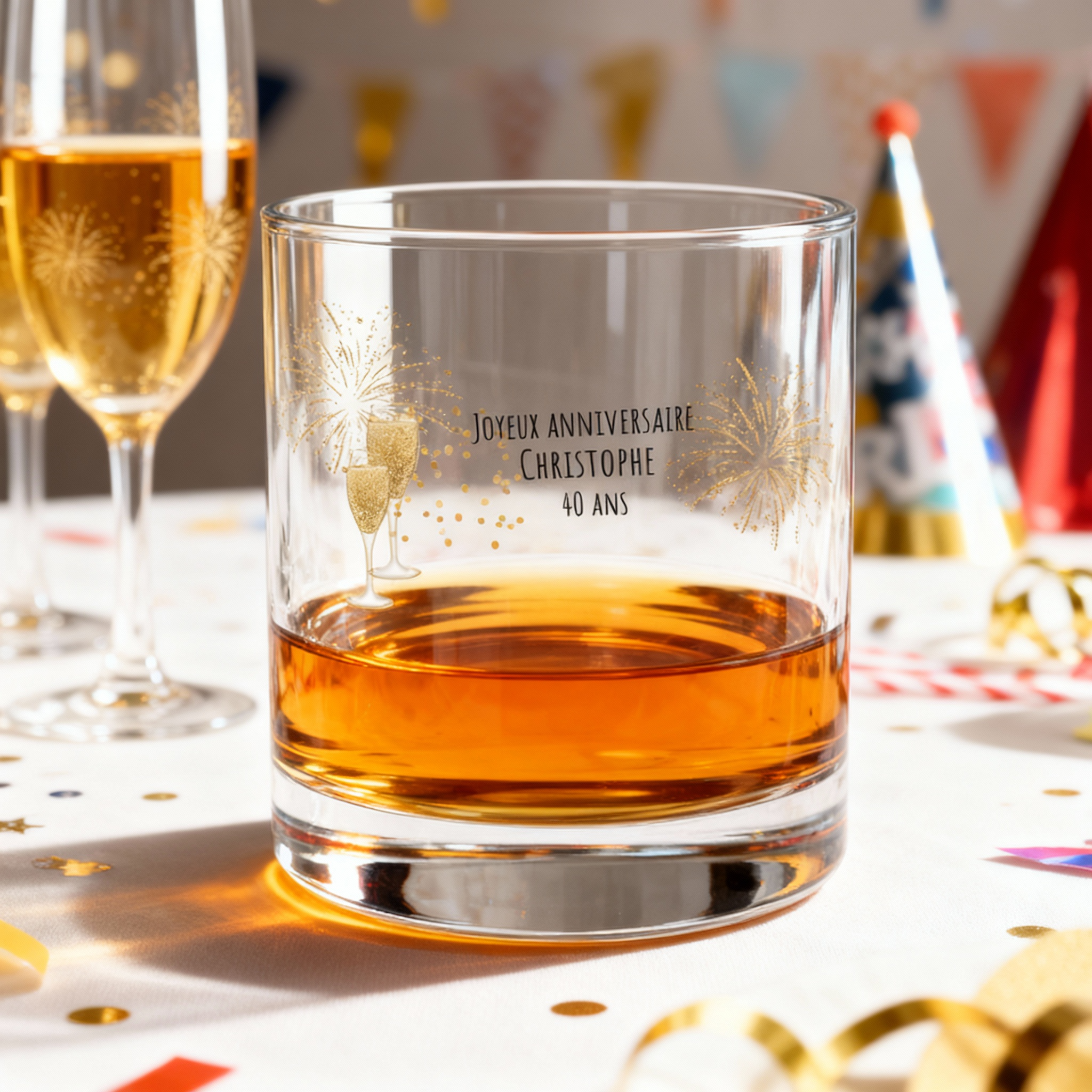Verre à whisky personnalisé en verre Anniversaire Cheers