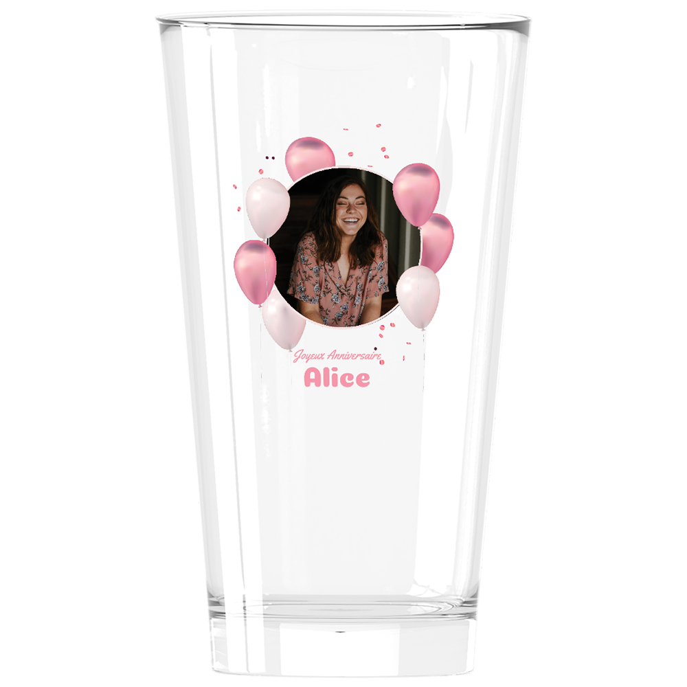 Verre à bière personnalisé Pinte en verre  Anniversaire Photo & Ballons Roses
