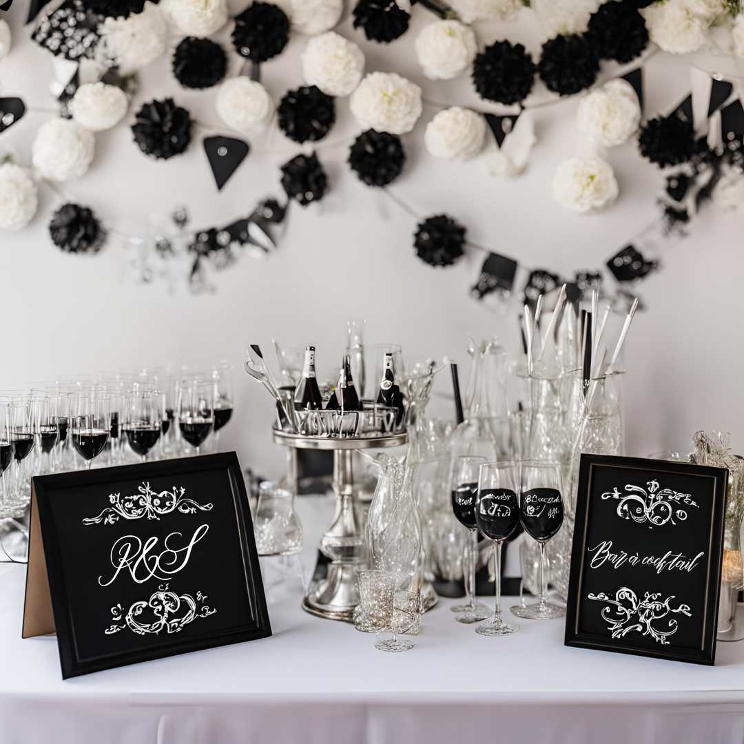 bar personnalisé mariage thème noir et blanc