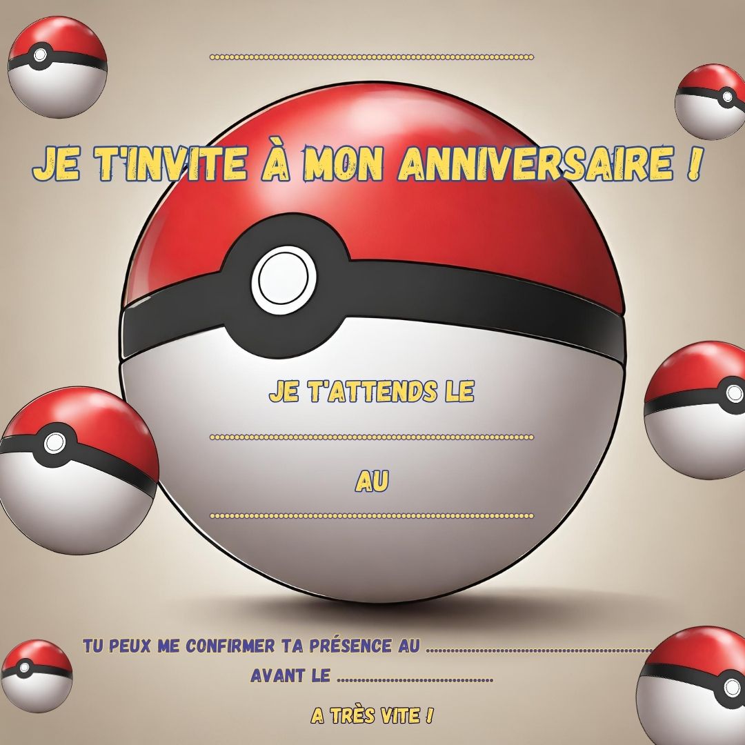 invitation pour un anniversaire Pokémon