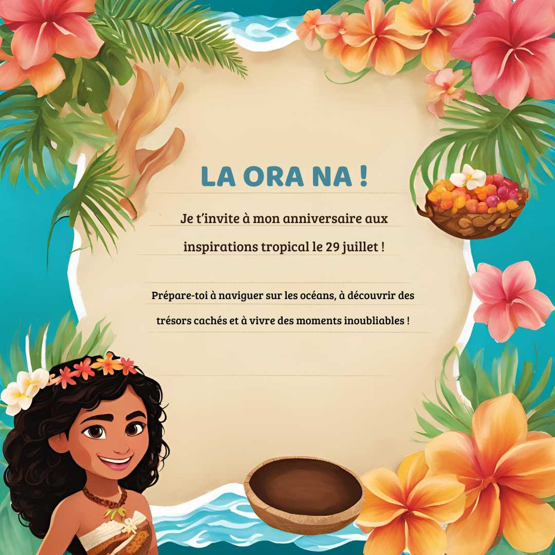 carte d’invitation anniversaire Vaiana