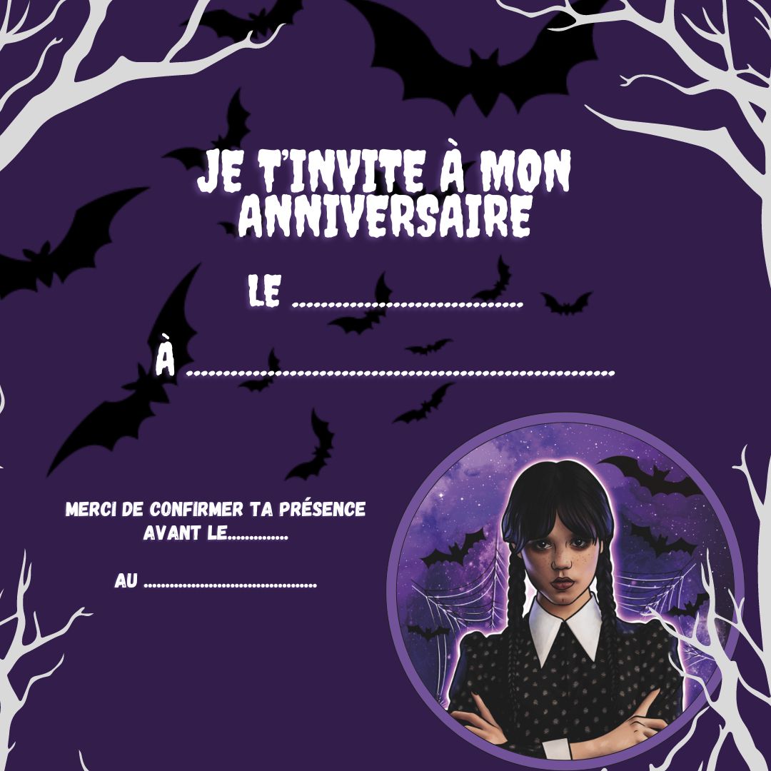 Carte d’invitation d’anniversaire mercredi Addams