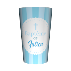 Gobelet personnalisé Baptême Rayé Bleu